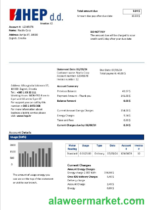 Croatia Hrvatska Elektroprivreda electricity business utility bill inword and pdf formats(2)